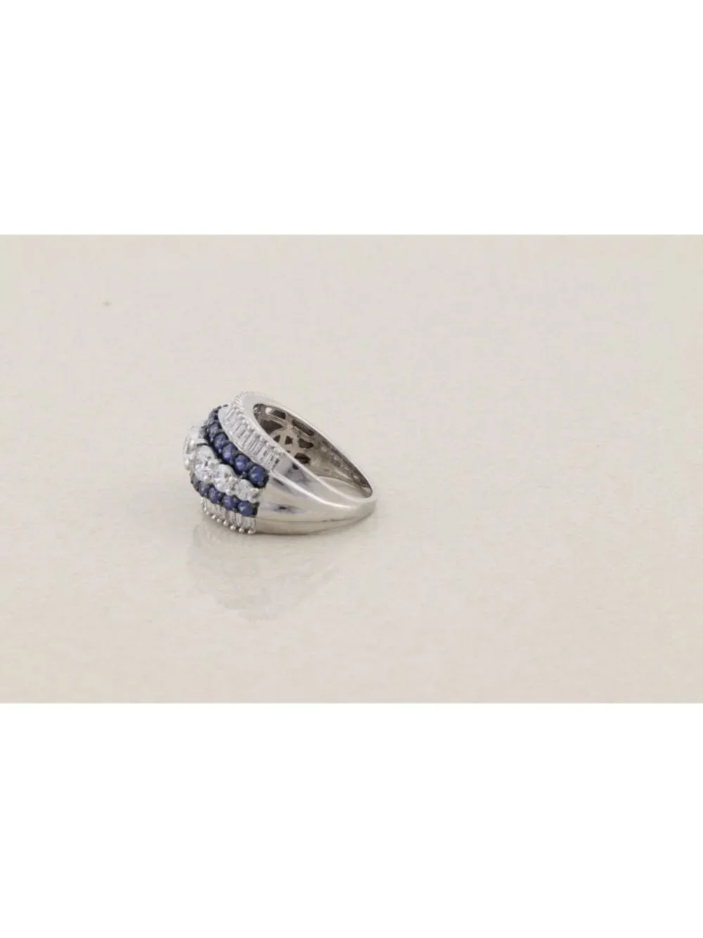 Sterling Silver Large Bold Sparkly White & Blue CZ Band Ring Size 10 1/4